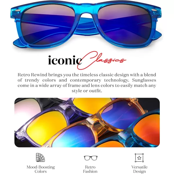 Retro Rewind Translucent Frame Colorful Neon 80s Mirrored Sunglasses for Men WomenTranslucent Royal Blue  Blue Mirror