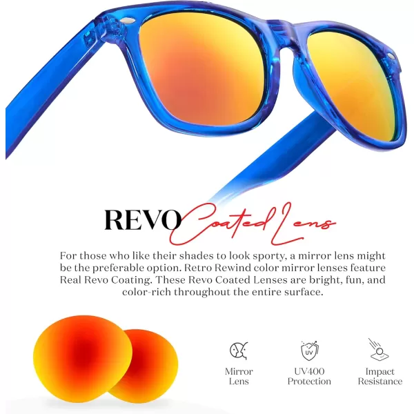Retro Rewind Translucent Frame Colorful Neon 80s Mirrored Sunglasses for Men WomenTranslucent Royal Blue  Revo Red Mirror