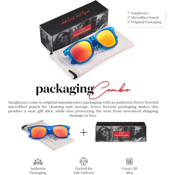 Retro Rewind Translucent Frame Colorful Neon 80s Mirrored Sunglasses for Men WomenTranslucent Royal Blue  Revo Red Mirror
