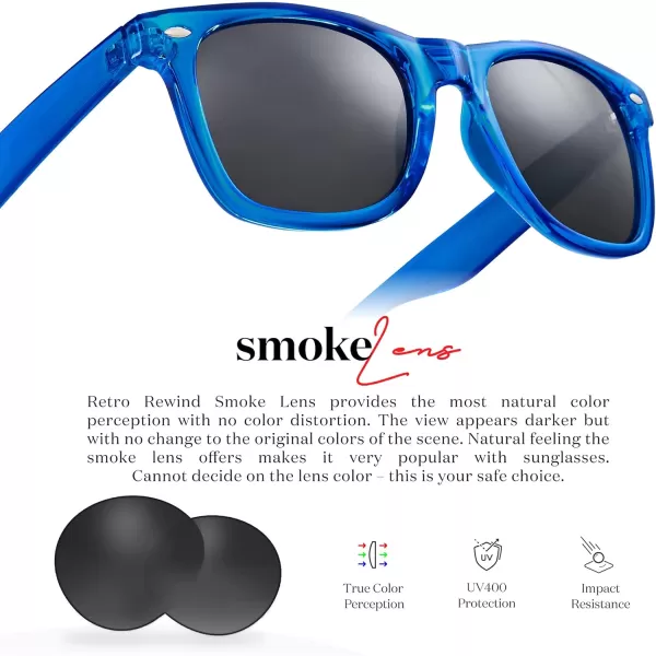Retro Rewind Translucent Frame Colorful Neon 80s Mirrored Sunglasses for Men WomenTranslucent Royal Blue  Smoke