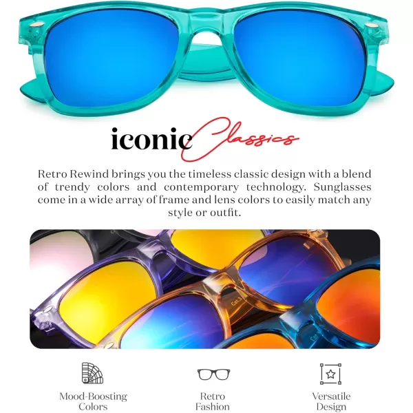 Retro Rewind Translucent Frame Colorful Neon 80s Mirrored Sunglasses for Men WomenTranslucent Turquoise  Blue Mirror Lens