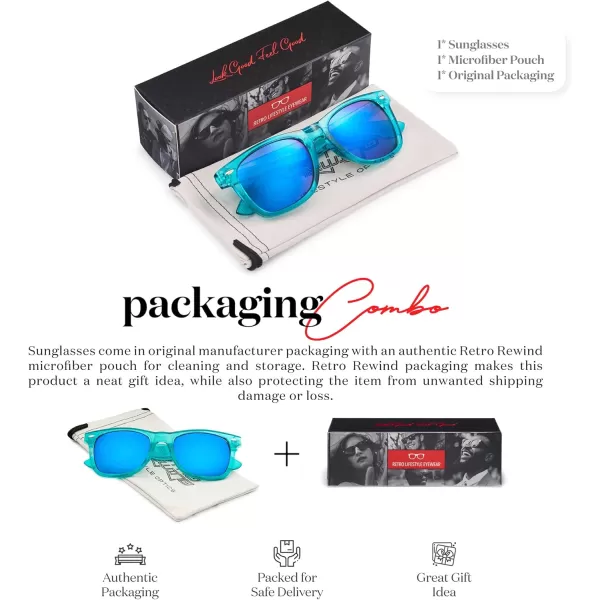 Retro Rewind Translucent Frame Colorful Neon 80s Mirrored Sunglasses for Men WomenTranslucent Turquoise  Blue Mirror Lens