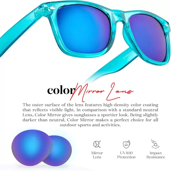 Retro Rewind Translucent Frame Colorful Neon 80s Mirrored Sunglasses for Men WomenTranslucent Turquoise  Blue Mirror Lens