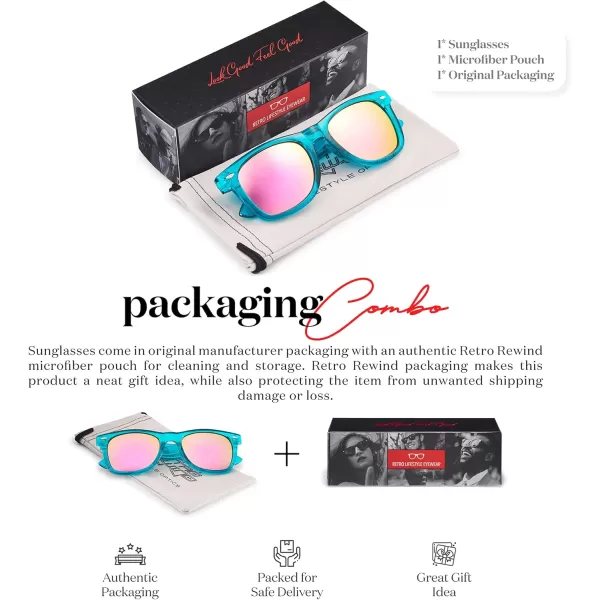 Retro Rewind Translucent Frame Colorful Neon 80s Mirrored Sunglasses for Men WomenTranslucent Turquoise  Revo Rose Gold Mirror