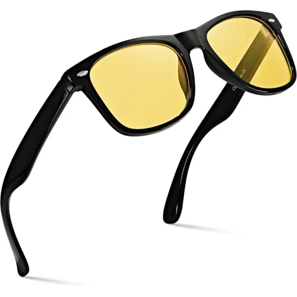 Retro Rewind Polarized Sunglasses for Men and Women  UV Protection Classic Sun GlassesGloss Black  Yellow Night Driving