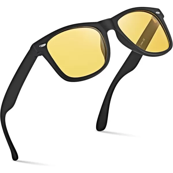 Retro Rewind Polarized Sunglasses for Men and Women  UV Protection Classic Sun GlassesMatte Black  Yellow Night Driving