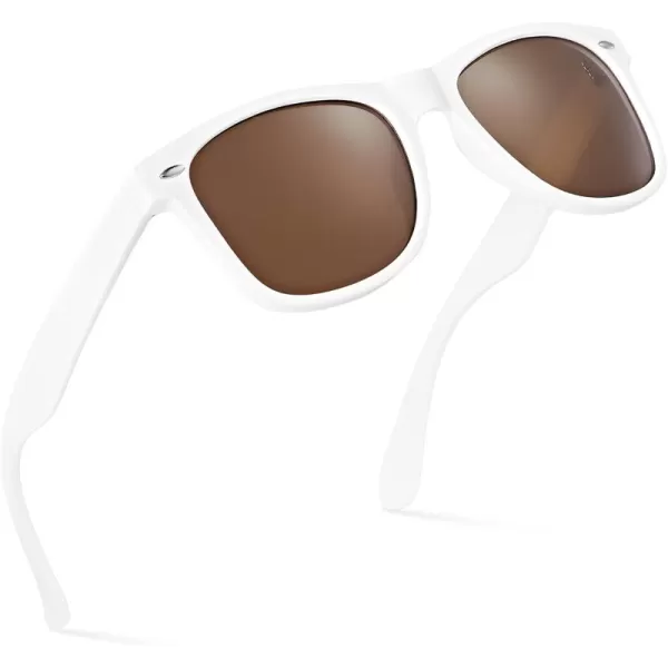 Retro Rewind Polarized Sunglasses for Men and Women  UV Protection Classic Sun GlassesMatte White  Brown