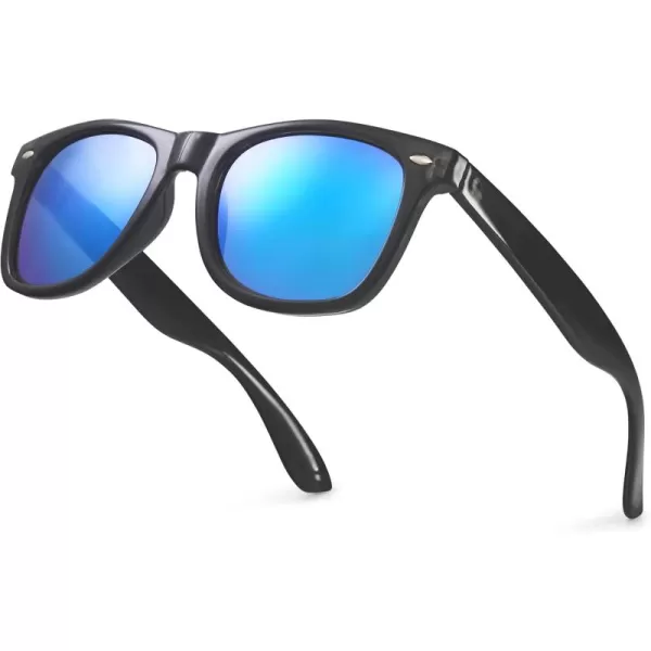 Retro Rewind Translucent Frame Colorful Neon 80s Mirrored Sunglasses for Men WomenTranslucent Black  Revo Ice Blue Mirror