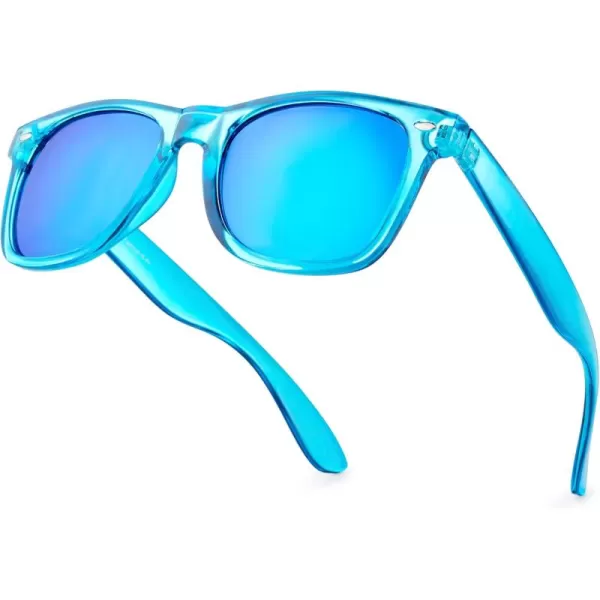 Retro Rewind Translucent Frame Colorful Neon 80s Mirrored Sunglasses for Men WomenTranslucent Electric Blue  Revo Ice Blue Lens