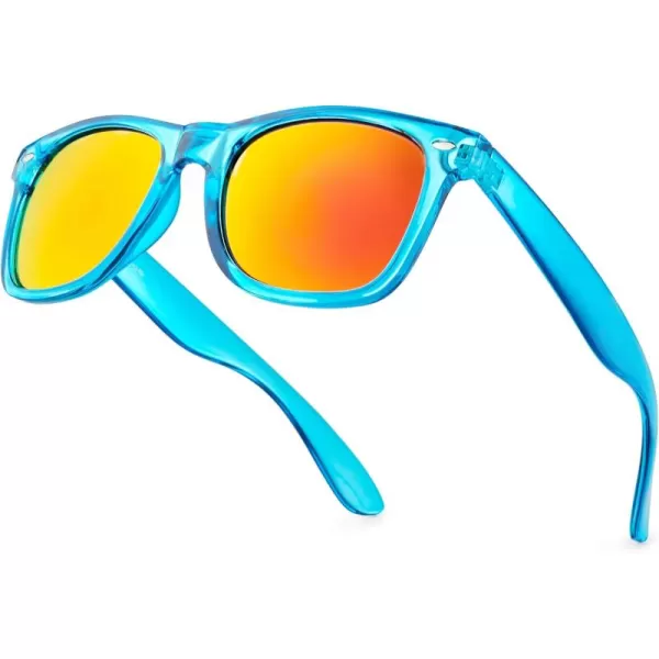Retro Rewind Translucent Frame Colorful Neon 80s Mirrored Sunglasses for Men WomenTranslucent Electric Blue  Revo Red Lens