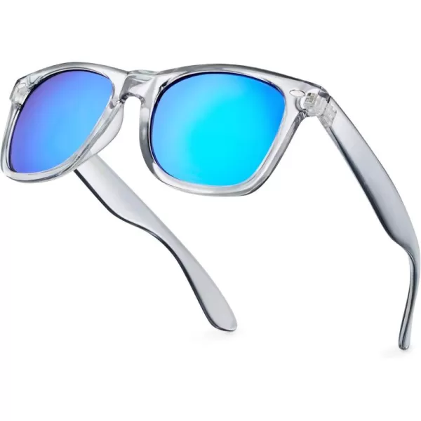 Retro Rewind Translucent Frame Colorful Neon 80s Mirrored Sunglasses for Men WomenTranslucent Gray  Revo Ice Blue Lens