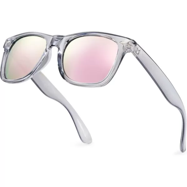 Retro Rewind Translucent Frame Colorful Neon 80s Mirrored Sunglasses for Men WomenTranslucent Gray  Revo Rose Gold Lens