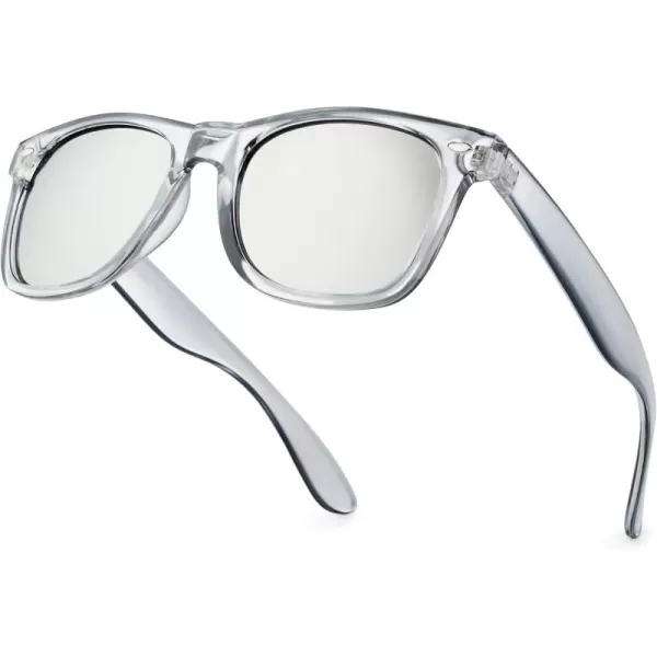 Retro Rewind Translucent Frame Colorful Neon 80s Mirrored Sunglasses for Men WomenTranslucent Gray  Silver Mirror Lens