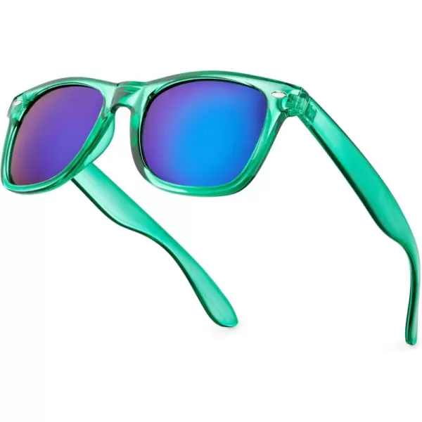 Retro Rewind Translucent Frame Colorful Neon 80s Mirrored Sunglasses for Men WomenTranslucent Green  Blue Mirror Lens