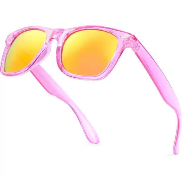 Retro Rewind Translucent Frame Colorful Neon 80s Mirrored Sunglasses for Men WomenTranslucent Hot Pink  Revo Orange Lens