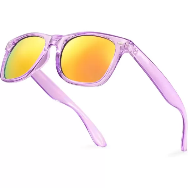 Retro Rewind Translucent Frame Colorful Neon 80s Mirrored Sunglasses for Men WomenTranslucent Lavender  Revo Orange Lens