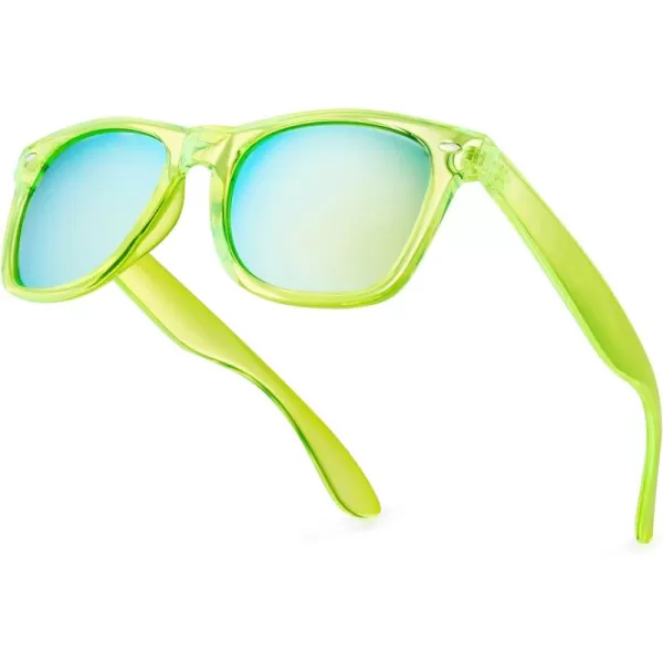 Retro Rewind Translucent Frame Colorful Neon 80s Mirrored Sunglasses for Men WomenTranslucent Lime  Gold Mirror Lens