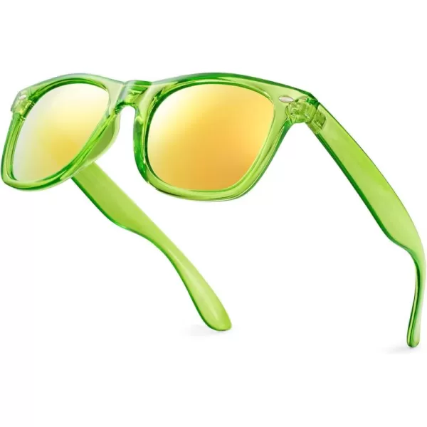 Retro Rewind Translucent Frame Colorful Neon 80s Mirrored Sunglasses for Men WomenTranslucent Neon Green  Revo Yellow Mirror
