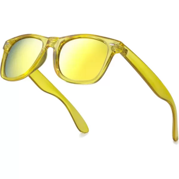 Retro Rewind Translucent Frame Colorful Neon 80s Mirrored Sunglasses for Men WomenTranslucent Pineapple  Revo Yellow Mirror
