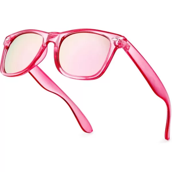 Retro Rewind Translucent Frame Colorful Neon 80s Mirrored Sunglasses for Men WomenTranslucent Pink  Revo Rose Gold Lens
