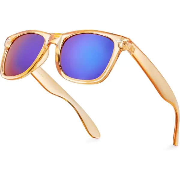 Retro Rewind Translucent Frame Colorful Neon 80s Mirrored Sunglasses for Men WomenTranslucent Pumpkin Orange  Midnight Green Mirror Lens