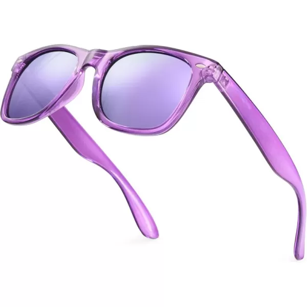 Retro Rewind Translucent Frame Colorful Neon 80s Mirrored Sunglasses for Men WomenTranslucent Purple  Revo Purple Lens