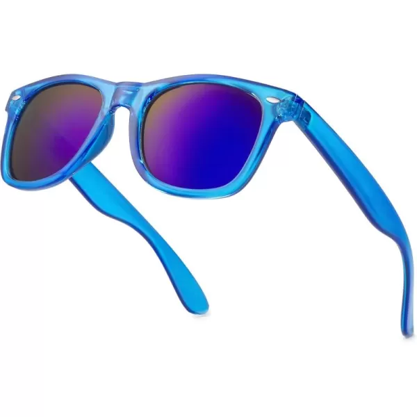 Retro Rewind Translucent Frame Colorful Neon 80s Mirrored Sunglasses for Men WomenTranslucent Royal Blue  Blue Mirror