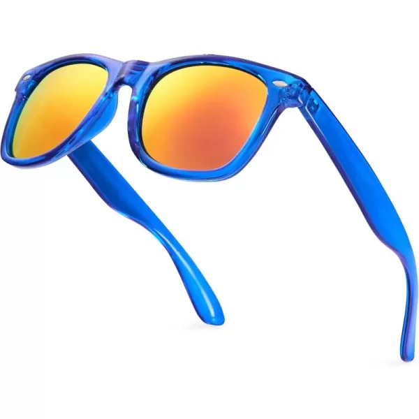 Retro Rewind Translucent Frame Colorful Neon 80s Mirrored Sunglasses for Men WomenTranslucent Royal Blue  Revo Red Mirror
