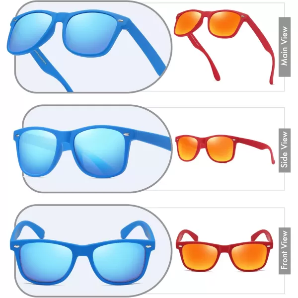 Retro Rewind Classic Polarized Sunglasses for Men Women UV400 Stylish Trendy Unisex Sun Glasses2pack Royal Blue  Mirror Ice Blue  Matte Red  Mirror Red