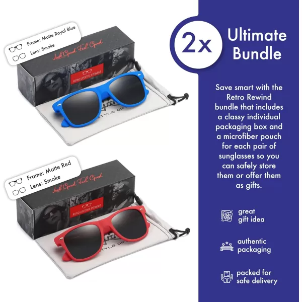 Retro Rewind Classic Polarized Sunglasses for Men Women UV400 Stylish Trendy Unisex Sun Glasses2pack Royal Blue  Red