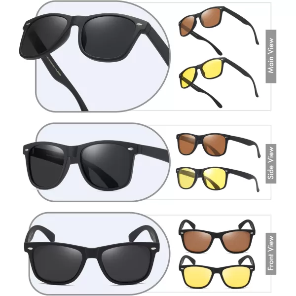 Retro Rewind Classic Polarized Sunglasses for Men Women UV400 Stylish Trendy Unisex Sun Glasses3pack Black Smoke  Brown  Yellow Night Driving
