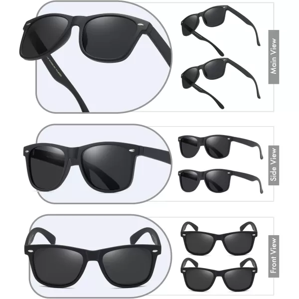 Retro Rewind Classic Polarized Sunglasses for Men Women UV400 Stylish Trendy Unisex Sun Glasses3pack Matte Black