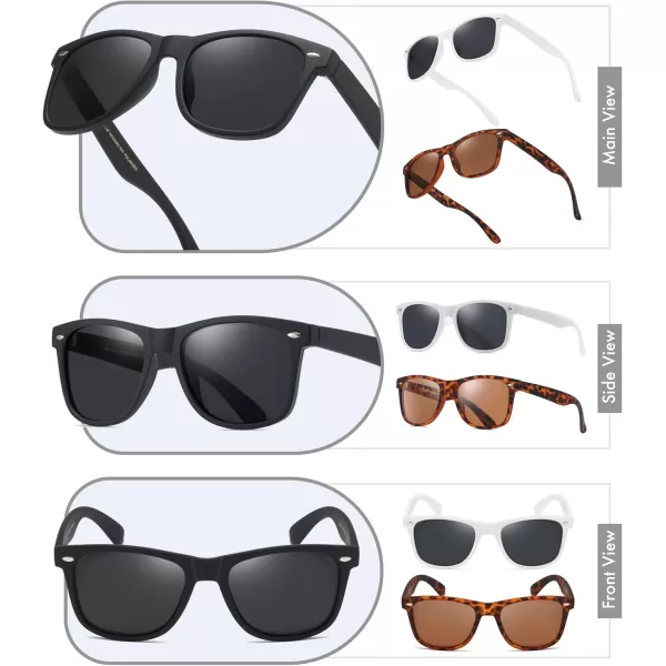 Retro Rewind Classic Polarized Sunglasses for Men Women UV400 Stylish Trendy Unisex Sun Glasses3pack Matte Black  Matte White  Tortoise
