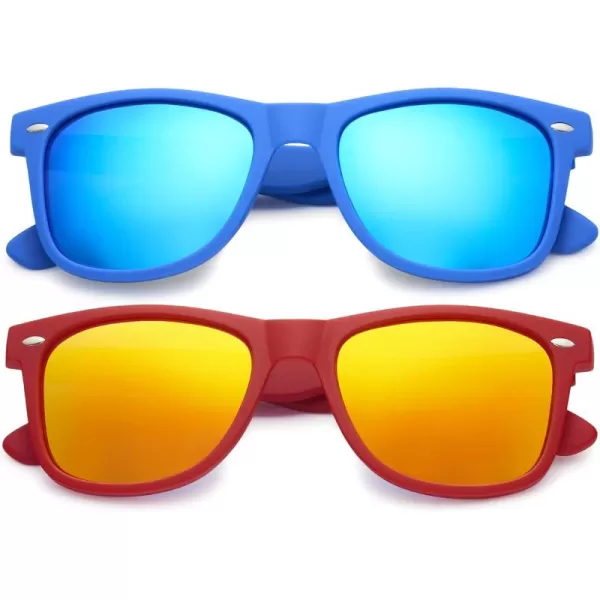 Retro Rewind Classic Polarized Sunglasses for Men Women UV400 Stylish Trendy Unisex Sun Glasses2pack Royal Blue  Mirror Ice Blue  Matte Red  Mirror Red