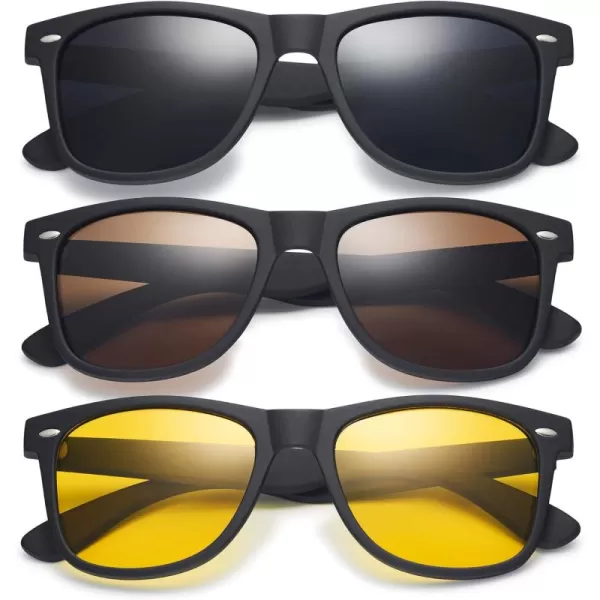 Retro Rewind Classic Polarized Sunglasses for Men Women UV400 Stylish Trendy Unisex Sun Glasses3pack Black Smoke  Brown  Yellow Night Driving