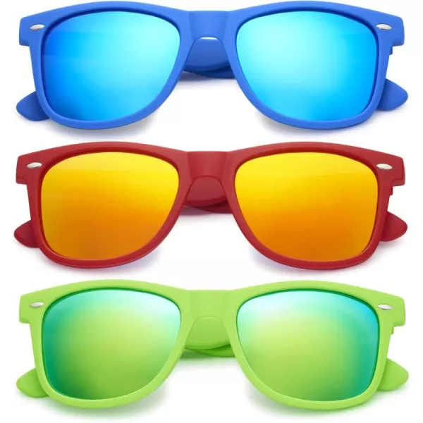 Retro Rewind Classic Polarized Sunglasses for Men Women UV400 Stylish Trendy Unisex Sun Glasses3pack Color Mirror Royal Blue  Red  Lime