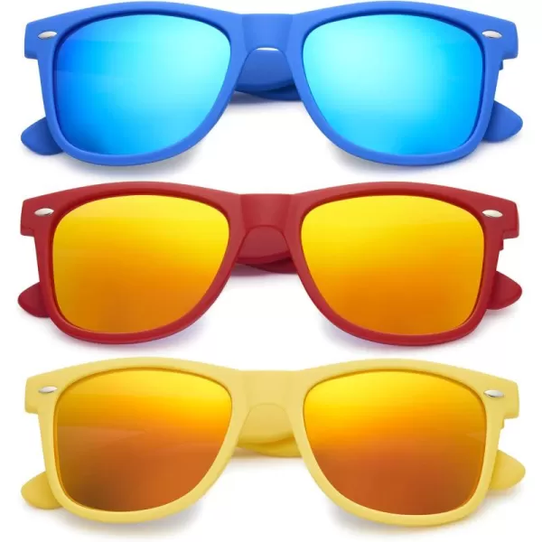 Retro Rewind Classic Polarized Sunglasses for Men Women UV400 Stylish Trendy Unisex Sun Glasses3pack Color Mirror Royal Blue  Red  Yellow