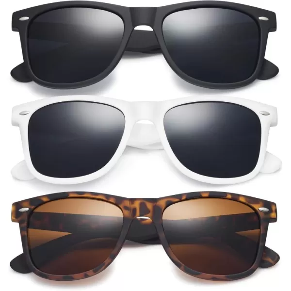 Retro Rewind Classic Polarized Sunglasses for Men Women UV400 Stylish Trendy Unisex Sun Glasses3pack Matte Black  Matte White  Tortoise