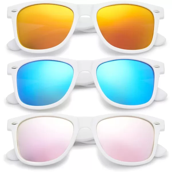Retro Rewind Classic Polarized Sunglasses for Men Women UV400 Stylish Trendy Unisex Sun Glasses3pack White Mirror Orange  Mirror Ice Blue  Mirror Rose Gold