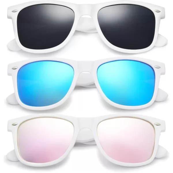 Retro Rewind Classic Polarized Sunglasses for Men Women UV400 Stylish Trendy Unisex Sun Glasses3pack White Smoke  Mirror Ice Blue  Mirror Rose Gold