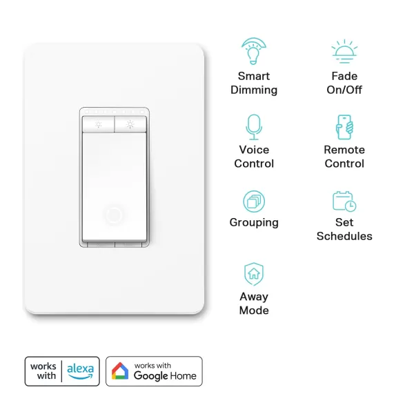 Kasa Smart Dimmer Switch HS220P3 Single Pole Needs Neutral Wire 24GHz WiFi Light Switch Works with Alexa and Google Home UL Certified No Hub Required 3PackWhite