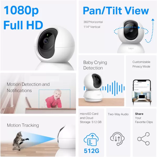 TPLink Tapo 2K QHD PanTilt WiFi Camera  Apple HomeKit  Physical Privacy Mode  Color Night Vision  Motion Tracking  2Way Audio  LocalCloud Storage  Works wAlexaampampGoogle Home  Tapo C225White