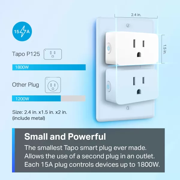 TPLink Tapo Apple HomeKit Smart Plug Mini Compact Design 15A1800W Max Super Easy Setup Works with Siri Alexa ampamp Google Home UL Certified 24G WiFi Only White Tapo P1254PackHomeKit Compatible