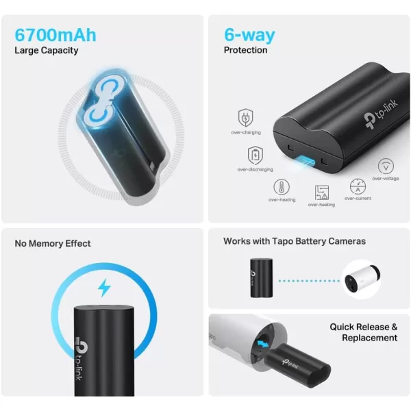 TPLink Tapo Battery Pack Rechargeable 6700mAh Large Battery Capacity Compatible with Tapo C420 and Tapo C400 Charging Protection Tapo A100