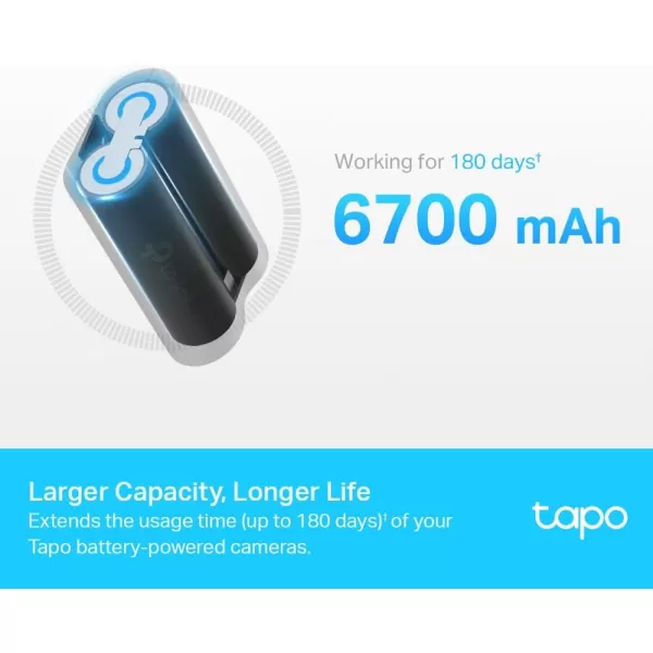 TPLink Tapo Battery Pack Rechargeable 6700mAh Large Battery Capacity Compatible with Tapo C420 and Tapo C400 Charging Protection Tapo A100