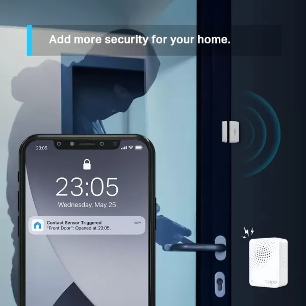 TPLink Tapo Door Sensor Mini REQUIRES Tapo Hub Long Battery Life w Sub1G LowPower Wireless protocol Contact Sensor 15mm Wide Gap Allowed RealTime Notification Smart Action Tapo T110Contact Sensor
