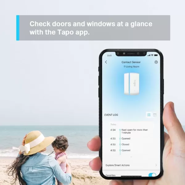 TPLink Tapo Door Sensor Mini REQUIRES Tapo Hub Long Battery Life w Sub1G LowPower Wireless protocol Contact Sensor 15mm Wide Gap Allowed RealTime Notification Smart Action Tapo T110Contact Sensor  Hub Bundle