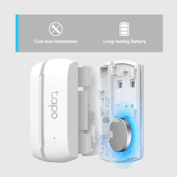 TPLink Tapo Door Sensor Mini REQUIRES Tapo Hub Long Battery Life w Sub1G LowPower Wireless protocol Contact Sensor 15mm Wide Gap Allowed RealTime Notification Smart Action Tapo T110Contact Sensor  Hub Bundle