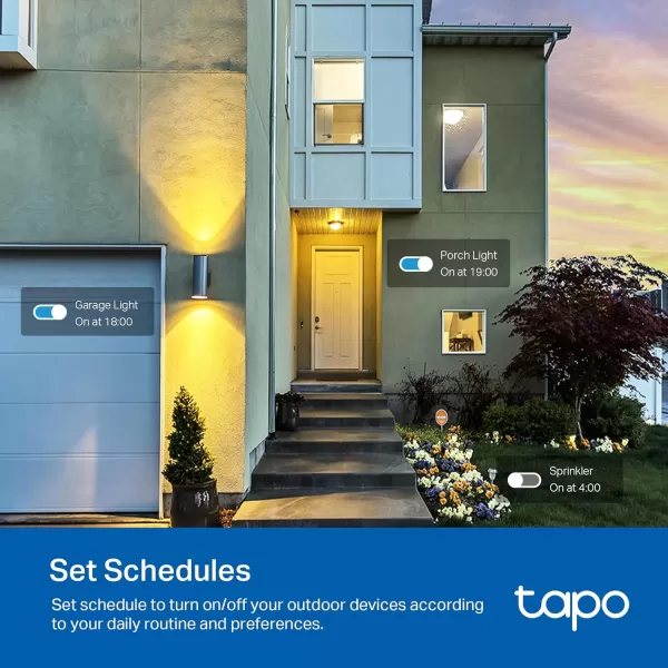 TPLink Tapo Matter Outdoor Smart Plug 2 Individual outlets IP65 Weather Resistance Works with Apple Home Alexa Google Home Long WiFi Range 24G WiFi Only ETL CertifiedTapo P400M