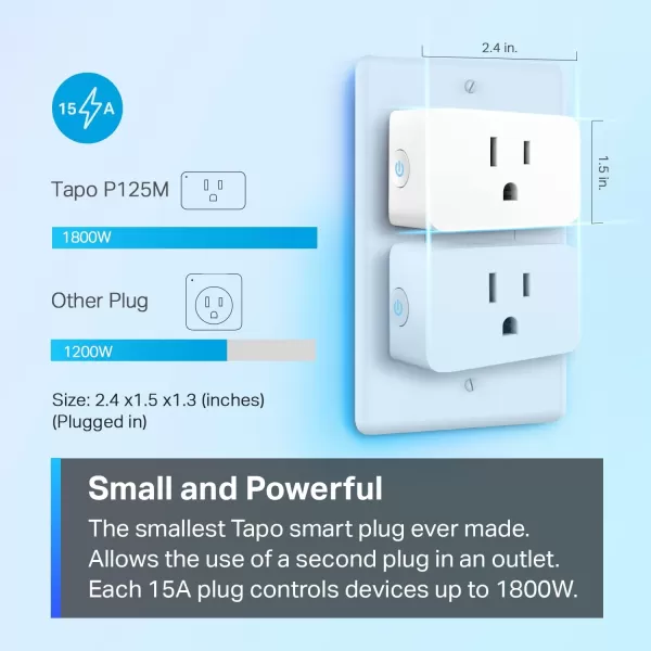 TPLink Tapo Matter Supported Smart Plug Mini Compact Design 15A1800W Max Super Easy Setup Works with Apple Home Alexa ampamp Google Home UL Certified 24G WiFi Only White Tapo P125M3Pack1Pack